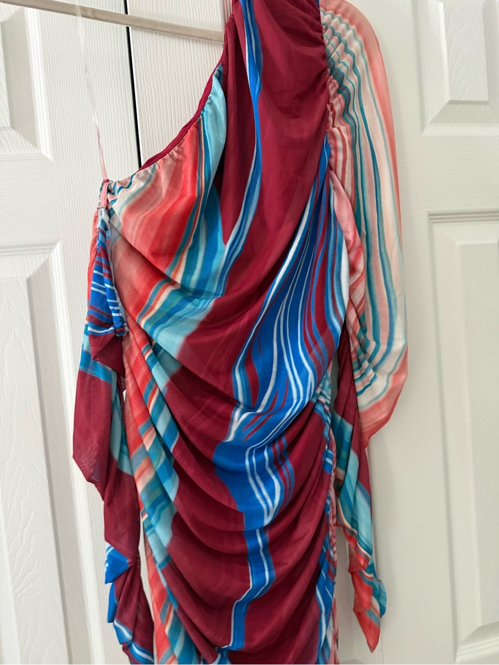 Multi-Color One-Shoulder Draped Women’s Dress